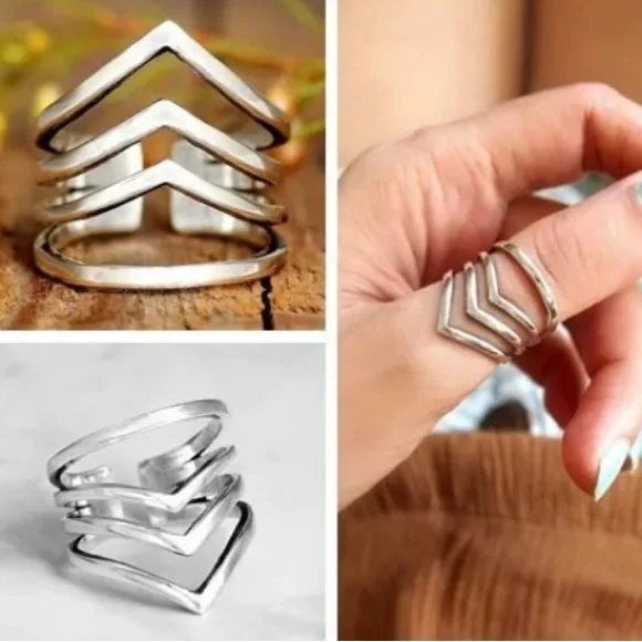 925 Sterling Silver Adjustable Triple Chevron Thumb/Index/POWAH WonderWo… - Picture 3 of 15